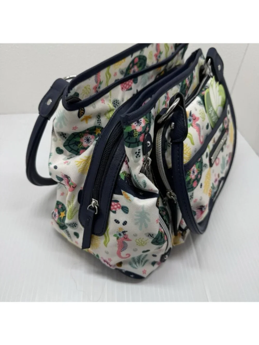 Lily Bloom Maggie Satchel OS Navy Multicolor Ocean Turtles Whales NWT Eco Purse
